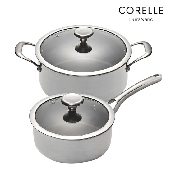 [코렐 듀라나노]코렐 듀라나노 스테인레스 스틸 2종 세트 (편수냄비 18cm+양수냄비 24cm)