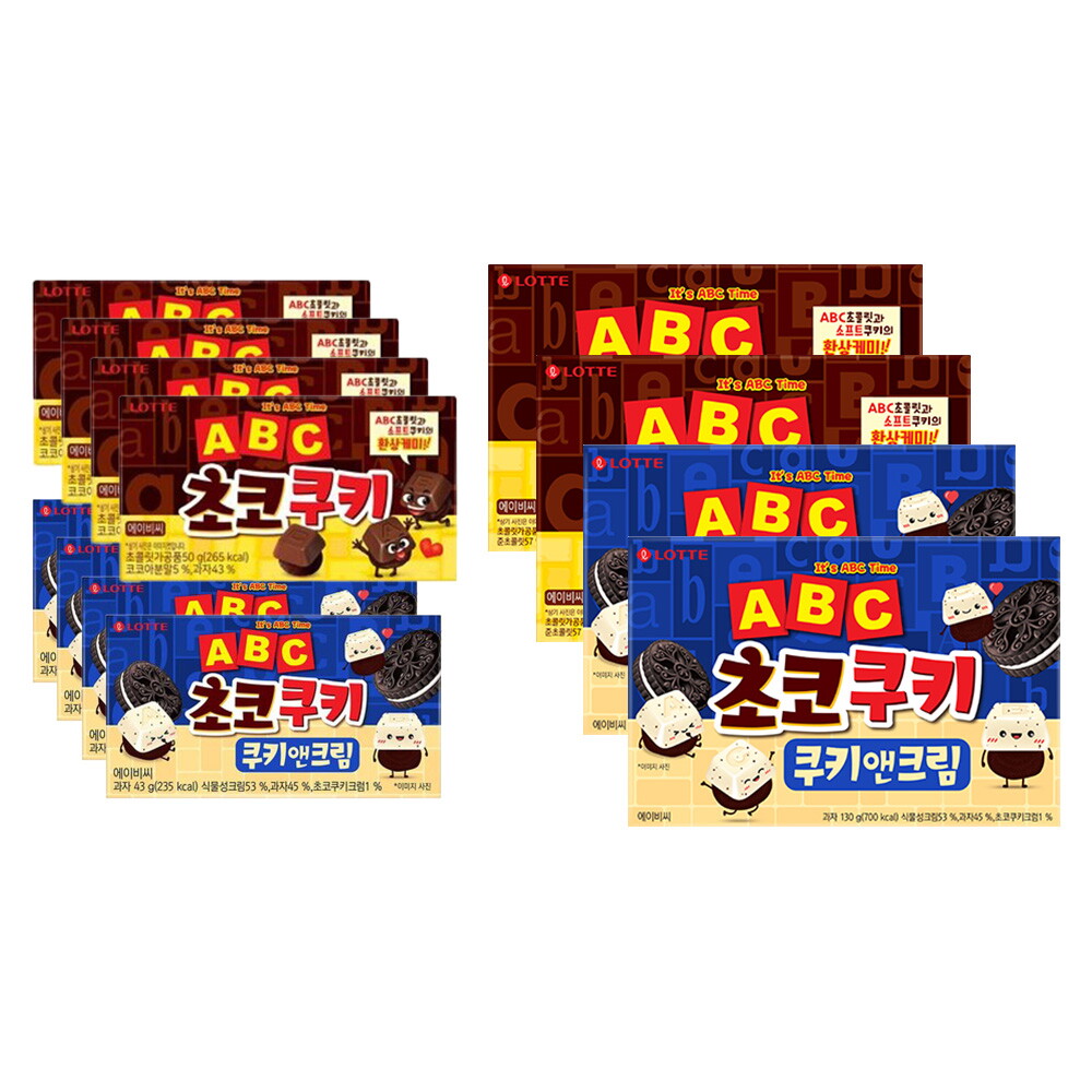 롯데웰푸드 롯데웰푸드 ABC 초코쿠키 50g 4개+ABC 초코쿠키 쿠앤크 43g 4개+ABC 초코쿠키 152g 2개+ABC 초코쿠키 쿠앤크 130g 2개