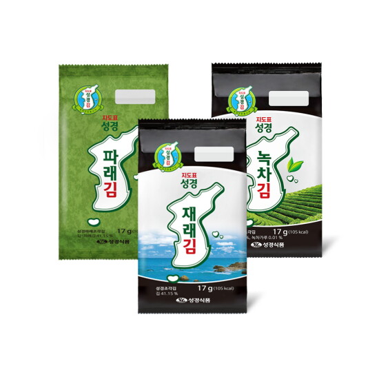 [성경김][성경식품 도시락김 인기세트(총15봉)]재래(17g)*5봉+녹차(17g)*5봉+파래(17g)*5봉