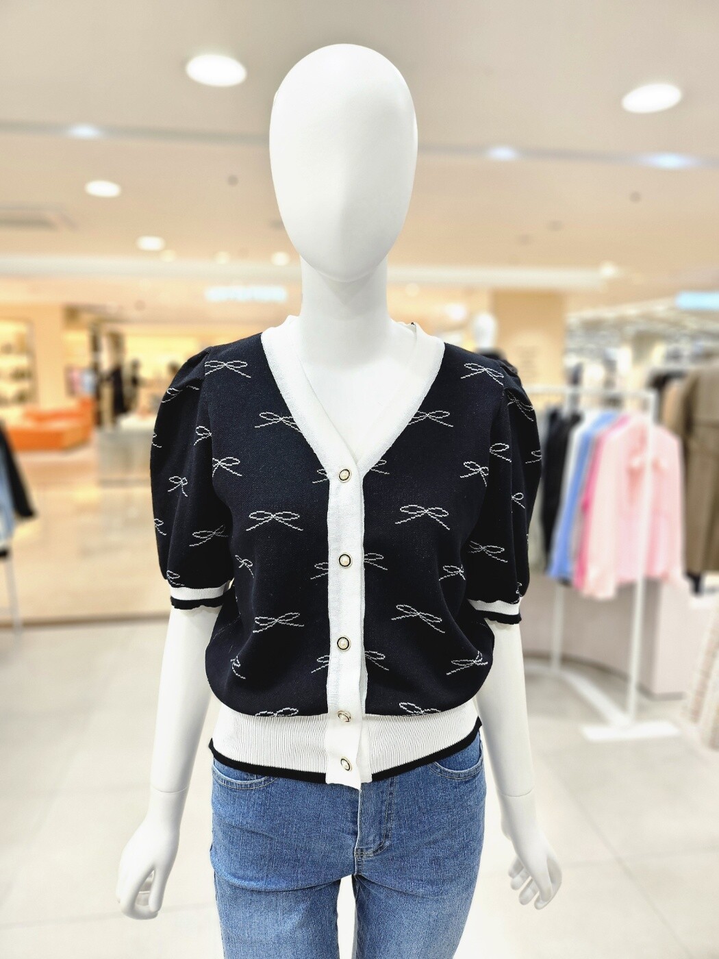 올리브데올리브 (롯데아울렛)(올리브데올리브) 리본라인배색 니트 가디건 (YK5MD803)