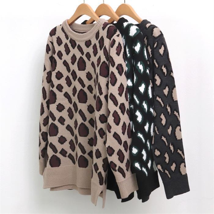 강물처럼 [강물처럼]빅사이즈사랑해요 6845L201 호피 라운드 니트 EB (8035113A)