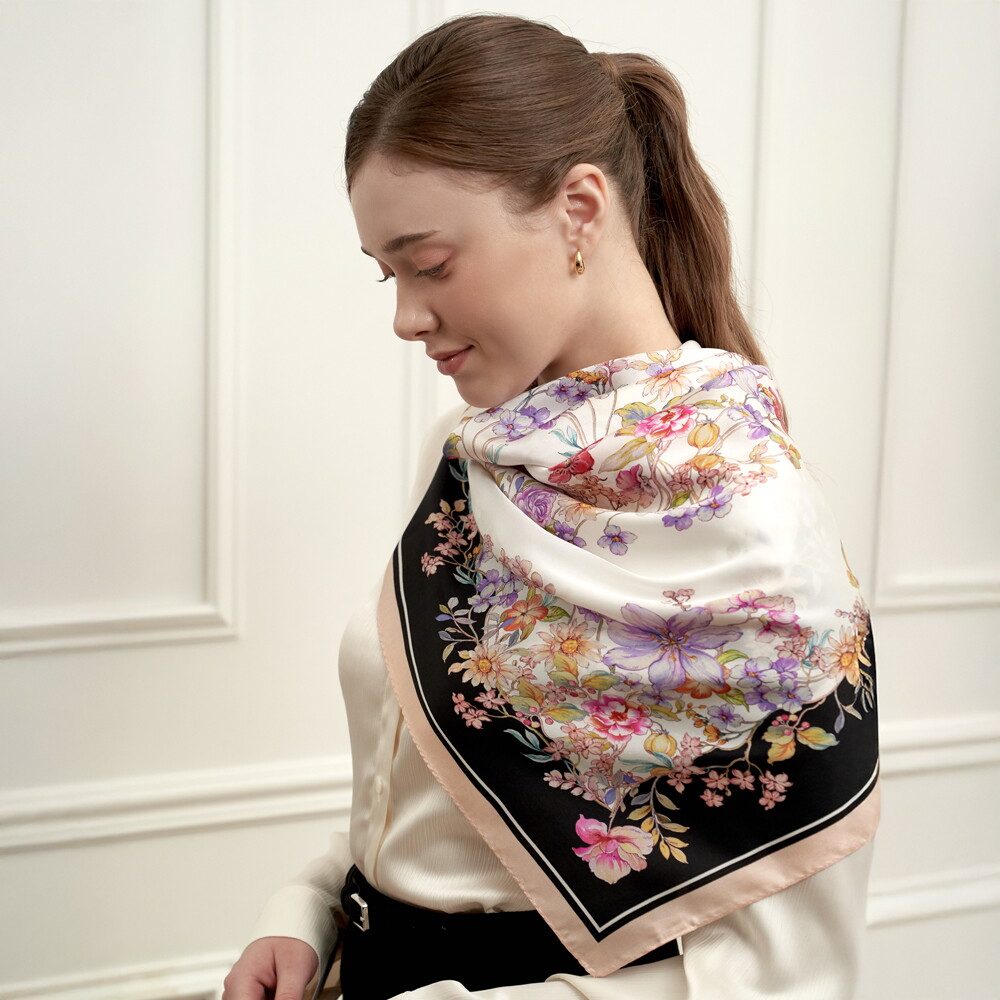 엘르_스카프 플라썸 실크 정사각 스카프 SE543S302