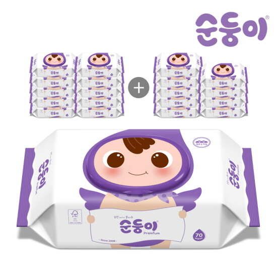 [순둥이][순둥이]프리미엄 엠보싱 물티슈 캡형 70매 20팩/S-EC