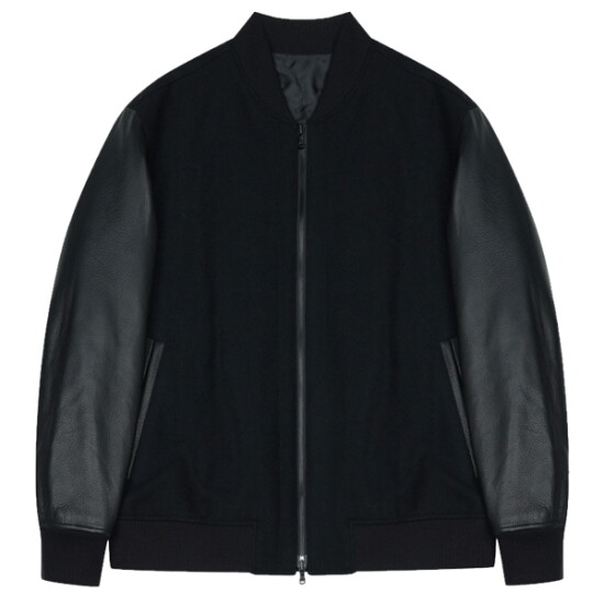 [지이크]F/W 럭셔리 울 배색 블랙 바시티레더 자켓 PJG9005