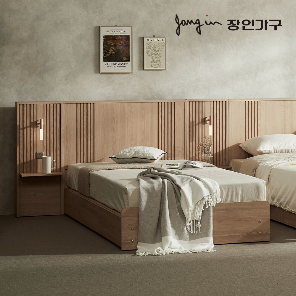 장인가구 (무료배송) 로시 라이트 템바보드 LED 호텔식 수납 침대 SS 협탁2 프레임
