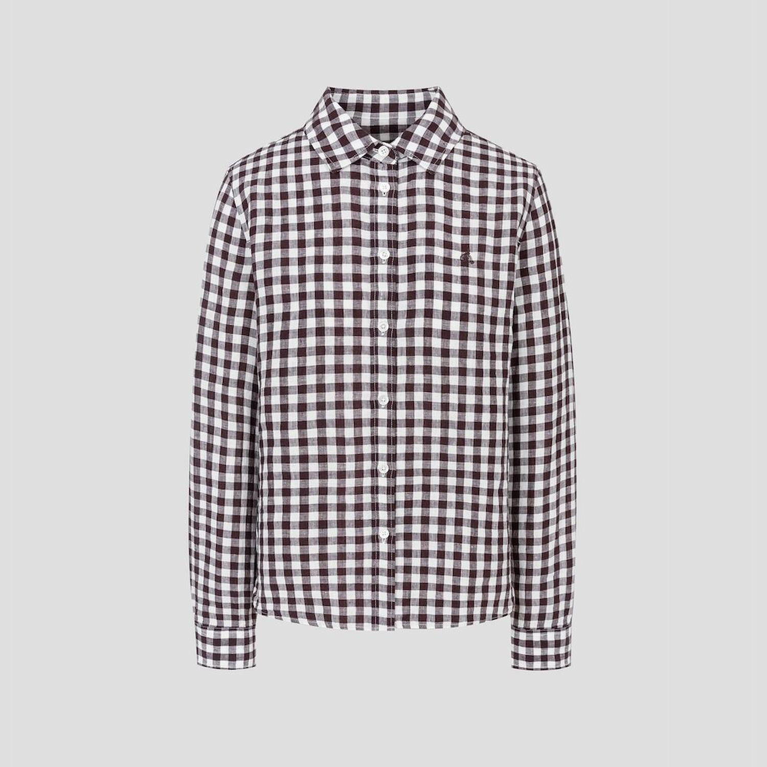 상세참조 빈폴레이디스(상반기) 리넨 깅엄체크 슬림숏 셔츠  브라운 BF6364C07D