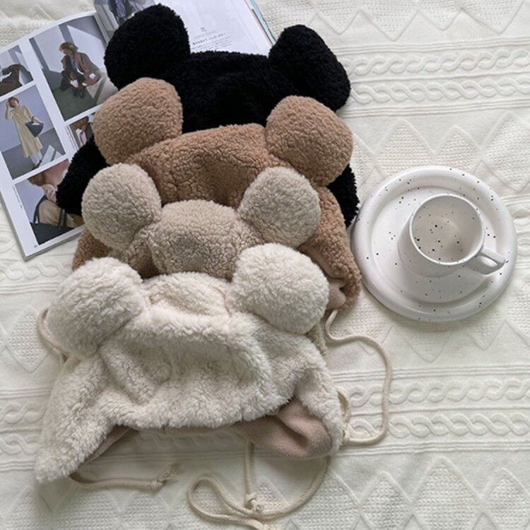 디와이커머스 큐트 뽀글이 곰 돌이 털 모자 귀여운 푸들 커플 여행 양털 큰 귀 후드 겨울 기안84