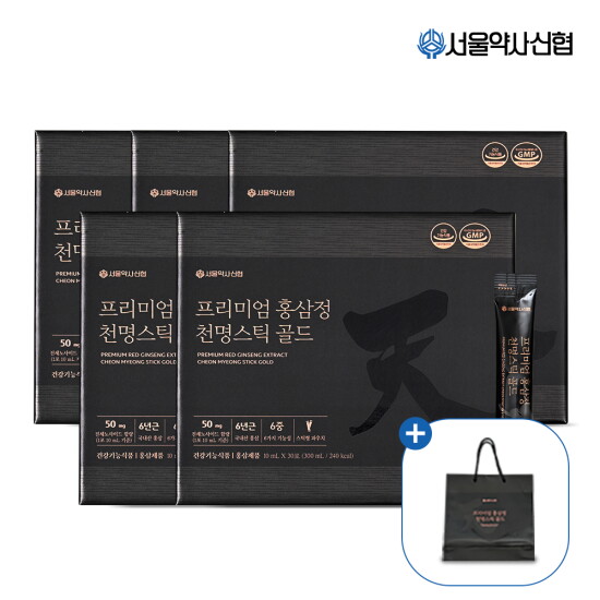 [서울약사신협][150포] 프리미엄 홍삼정 천명스틱 골드 30포 5세트 (+쇼핑백 5장)
