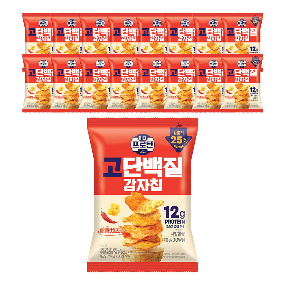 롯데웰푸드 이지프로틴 고단백질 감자칩 매콤치즈맛 50g x 16개