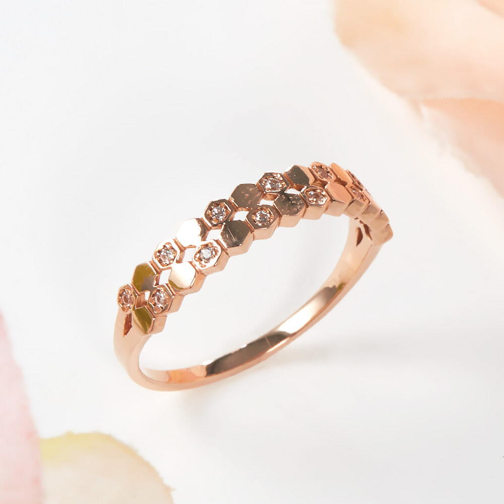 비앤비골드 [비앤비골드] 18K 미니 허니콤 큐빅 두줄 반지 PNR41392