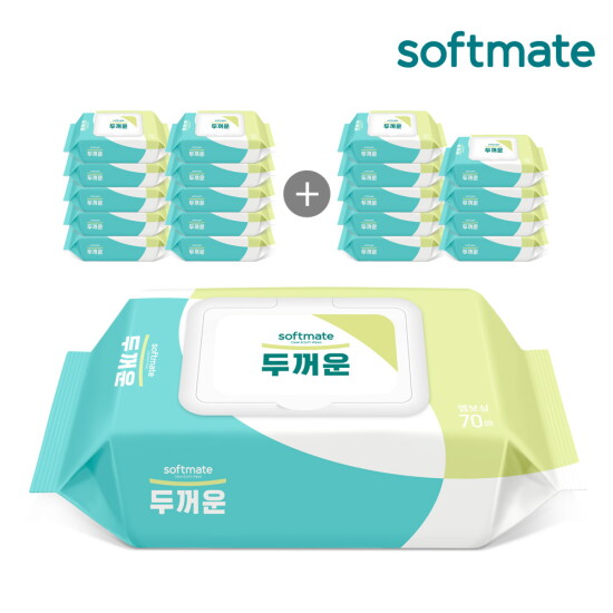 [순둥이][순둥이](73g고평량)소프트메이트 두꺼운 물티슈 캡형 70매 20팩/S-STC