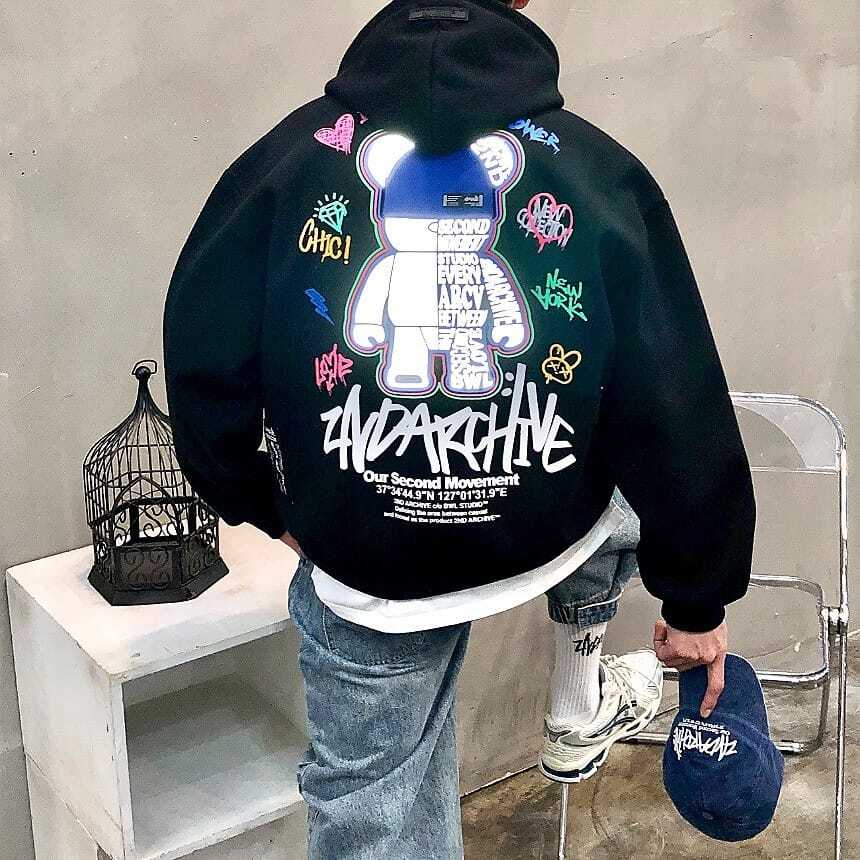 맨스토리 박스 3M 스카치 블루 라벨 비니 하프 곰돌이 남자 봄 후드티