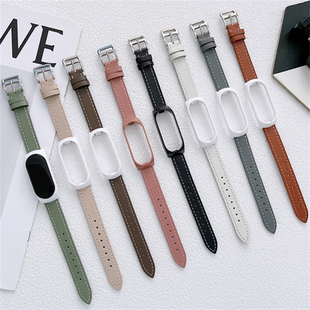 수나르 샤오미 미밴드10 9 8 프로 7 6 5 4 3 호환 슬림 버클 가죽 밴드 시계줄 스트랩