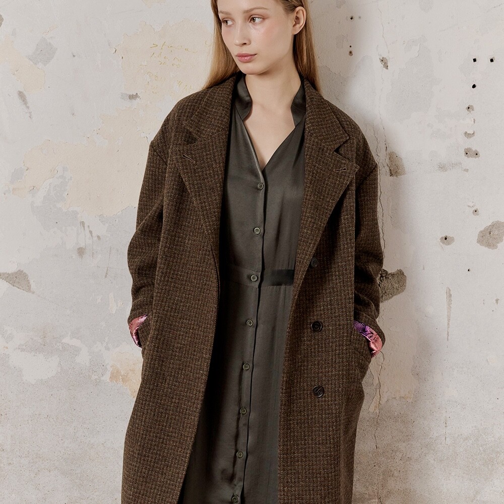 프릭스 바이 김태훈 [프릭스] Shetland Wool Check Tweed Loose Fit Minimal Two Way Half Coat