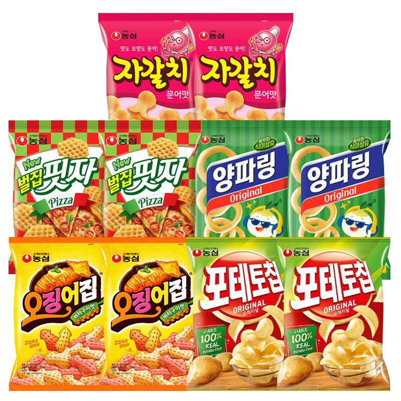 기타브랜드 농심 포테토칩 오리지널 60g 2개 + 양파링 80g 2개 + 벌집핏자 90g 2개 + 자갈치 90g 2개 + 오징어집 78g 2