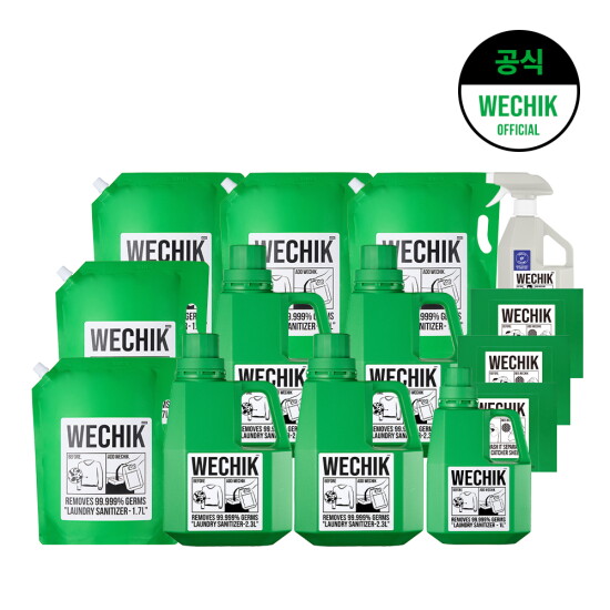 [위칙][역대최대구성14종] 소독섬유유연제 2.3L 4개 + 1L + 리필 1.7L 5개 + 섬유탈취제 500ml 1개 + 이염방지시트 30매 3개
