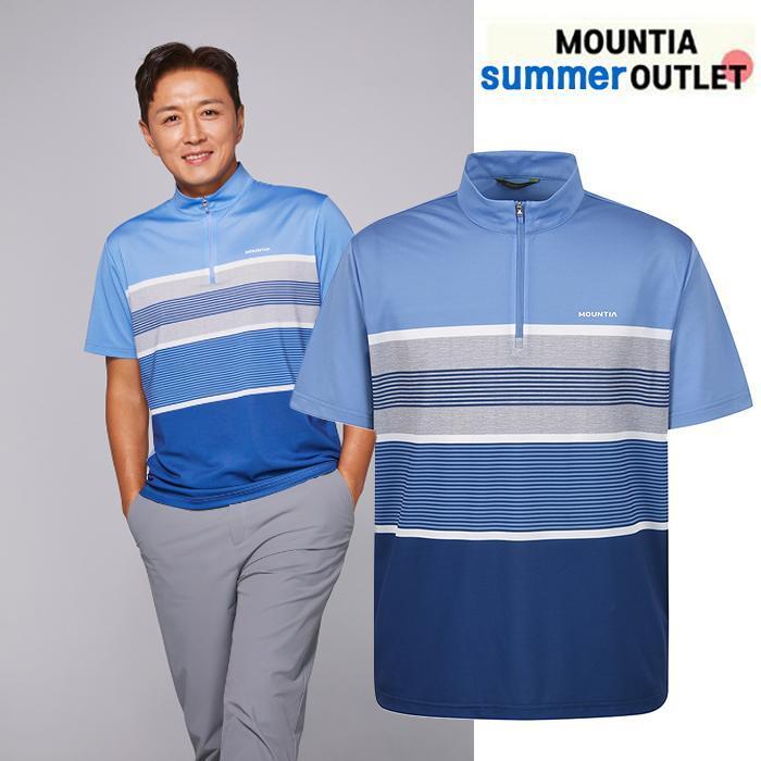 마운티아 [마운티아] 남성 리티안티셔츠Z//컬러블럭 스트라이프 프린트를 적용한 남성 집업 티셔츠 흡한속
