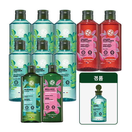 [이브로쉐]★롯데단독★ 이브로쉐 두피 워터 리프레셔 모링가 400ml 6통+라즈베리 400ml 2통+샴푸 300ml 2종(알개/라즈베리)