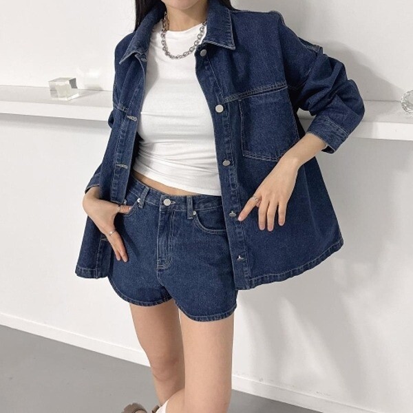 신상오픈런 [신상오픈런]|KSD23B4|데님쇼츠 청반바지 루즈핏 진청자켓 셔켓 투피스_20073947_597559