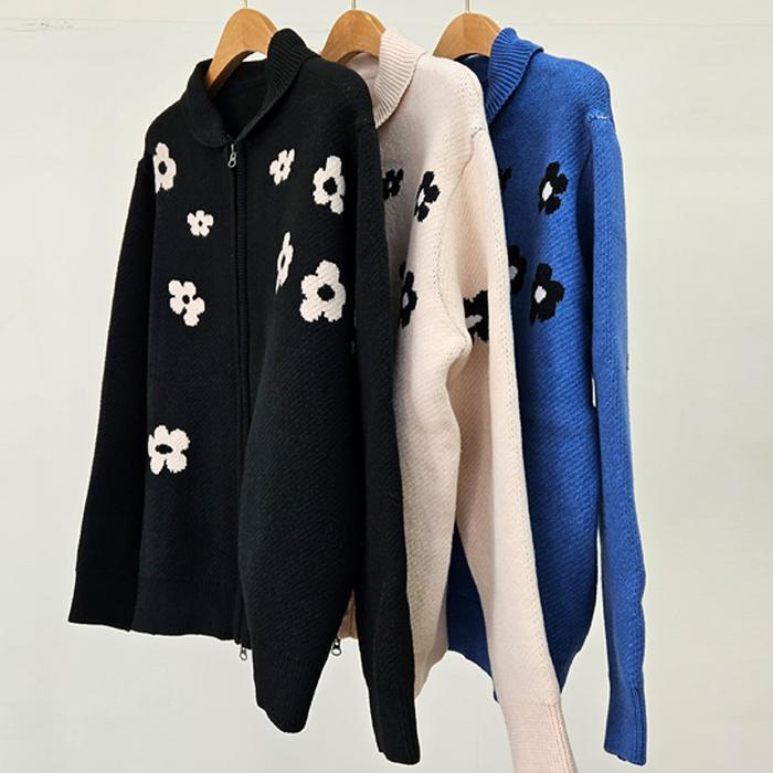 강물처럼 [강물처럼]빅사이즈아우터 T610L512 어반니트집업꽃가디건 EB (44254677A)