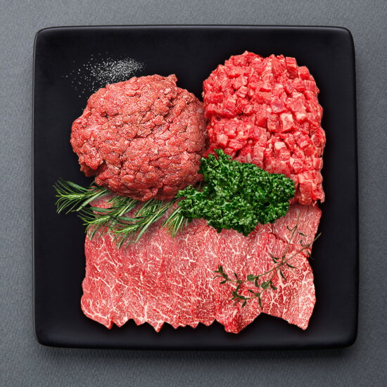 [한우고집쟁이][한우고집쟁이] 대한한우 1++ 암소한우 풍성 요리선물세트 1.1kg(다짐육300g+육전400g+국거리400g)