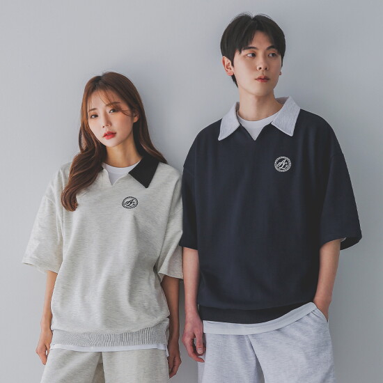 [앨빈클로]앨빈클로 월계수 로고 오픈 카라 반팔티 AST4525 (4 COLOR)