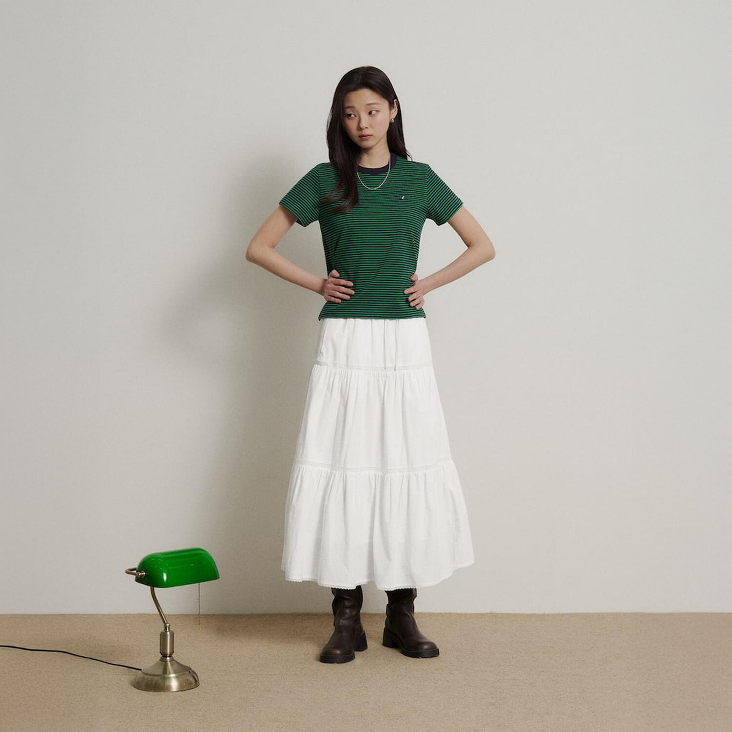 상세참조 빈폴레이디스(상반기) (B. my) 스트라이프 베이직 반소매 티셔츠  네이비 BF6242N22R