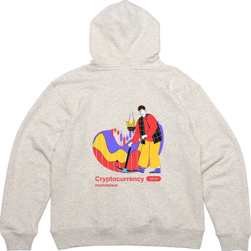 오너클랜 헤비후드집업 뒷면 비티코인 채굴하기 그림 옷 프린팅