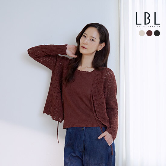 [LBL]26SS 린넨블렌디드 크로셰 가디건+니트 SET