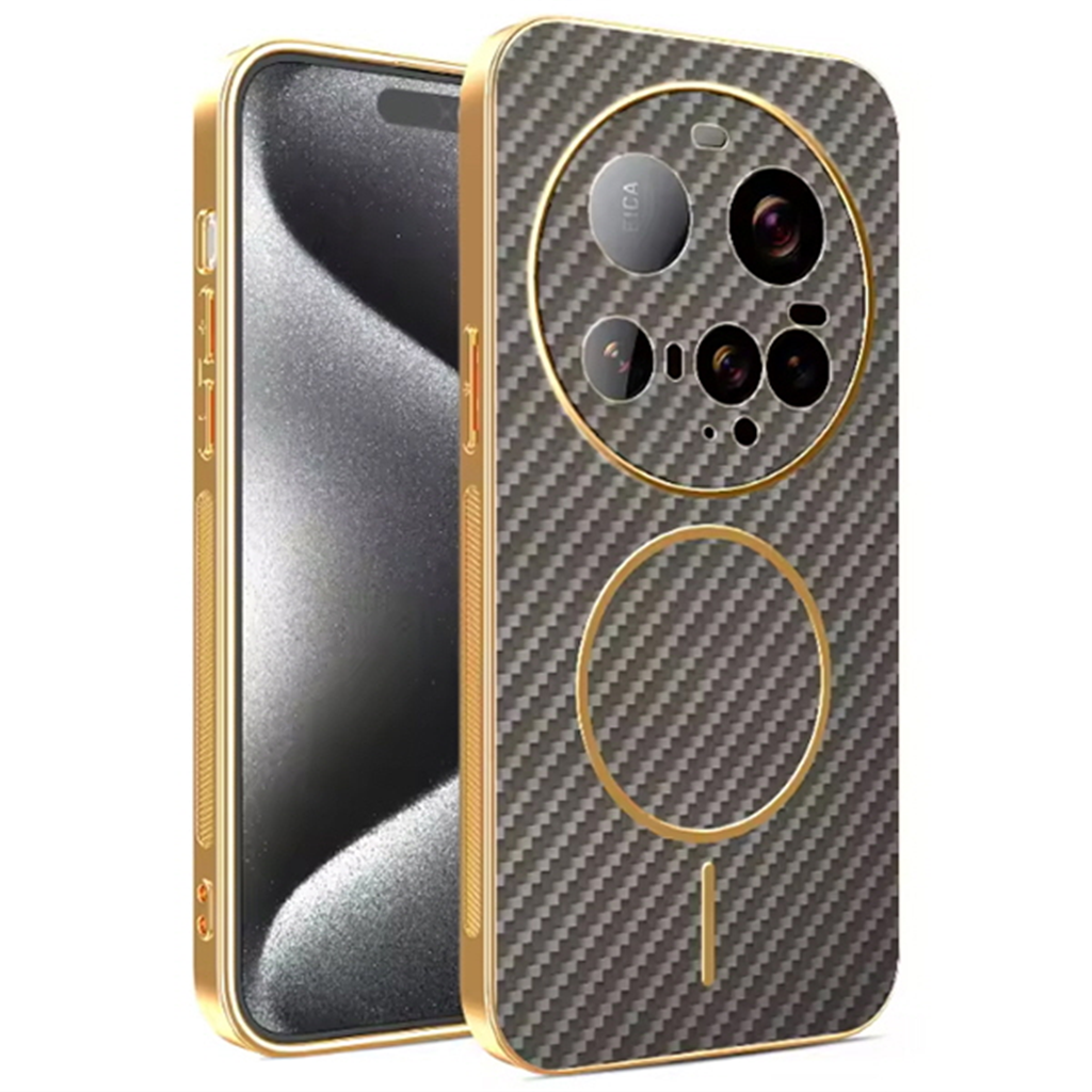 수나르 샤오미 미15울트라 맥세이프 고급 카본 패턴 도금 프레임 슬림 핸드폰 케이스