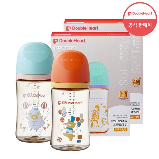 [더블하트][더블하트] 3세대 240ml 디어프렌즈 트윈팩 2개 (젖병4개/노꼭지)