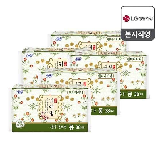 [엘지생활건강] 쏘피 바디피트 귀애랑 팬티라이너 38P(롱) x 5팩