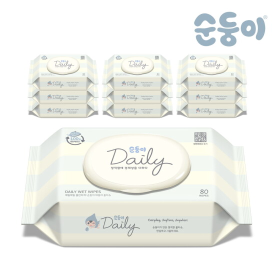 [순둥이][순둥이]생분해물티슈 데일리 캡형 80매 10팩/DaC-01