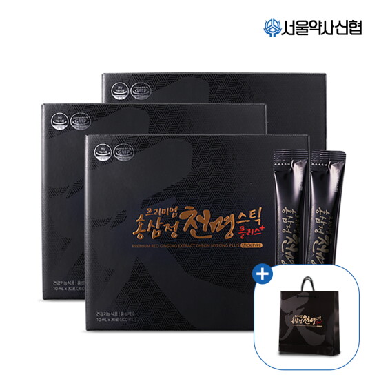 [서울약사신협][90포] 프리미엄 홍삼정 천명 플러스 스틱 30포 3세트 (+쇼핑백 3장)