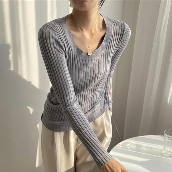 셀러허브(하프클럽) [하프클럽/셀러허브_여성트랜드패션]골지 라운드 니트티셔츠 IT_23077