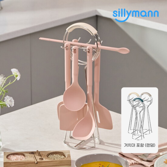 [실리만]★방송에서만★[거치대 포함 세트] 데이핏 프리미엄 실리콘 조리도구 6종 + 풀스테인레스 거치대