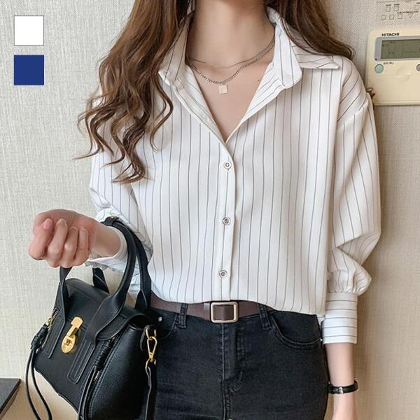 아트박스 아트박스/신상오픈런 나이미 줄무늬 셔츠 여성 사무실 블라우스 카라