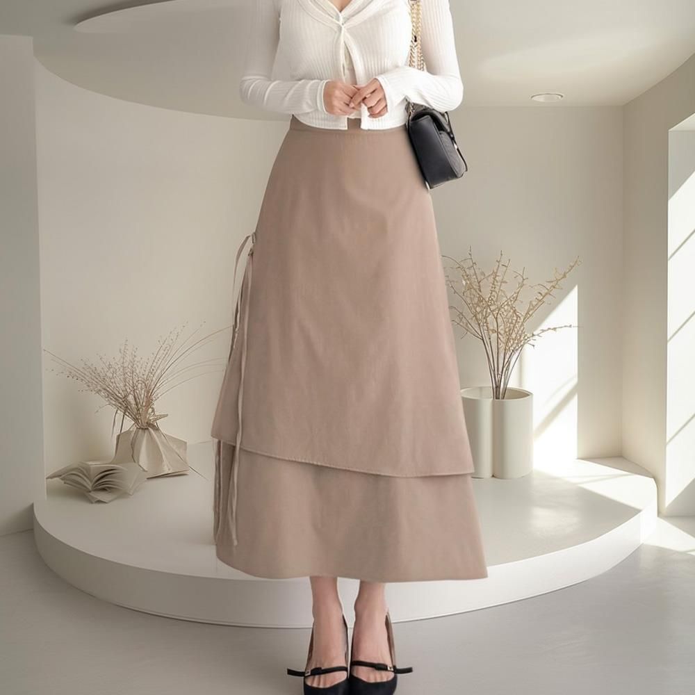 옷자락 (osjarak) 옷자락 / 여자 러블리 a라인 밴딩 이중 레이어드 롱 스커트