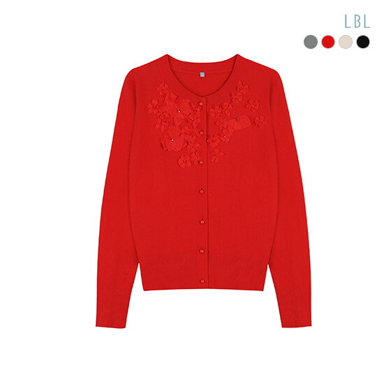 [LBL](25SS) 실크블렌디드 플라워 아플리케 가디건+하프니트 앙상블
