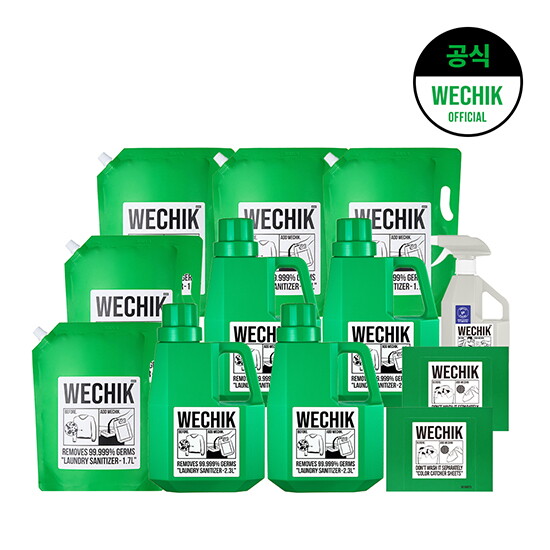 [위칙][선공개] 소독 섬유유연제 2.3L 4개 + 리필 1.7L 5개 + 섬유탈취제 500ml 1개 + 이염방지시트 30매 2개