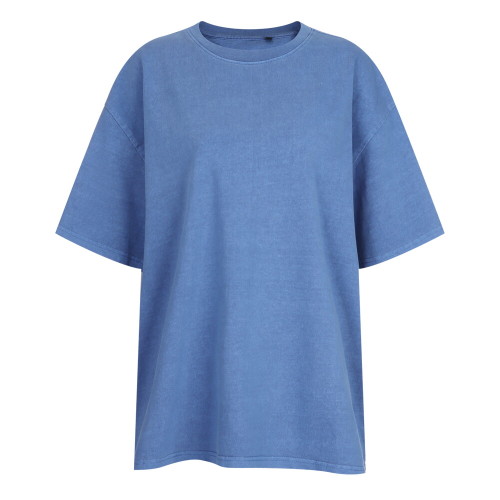 샵앤 [샵앤] 여성 라운드 빈티지 피그먼트 여름 루즈핏 반팔 티셔츠 INT-WSH-21172-블루