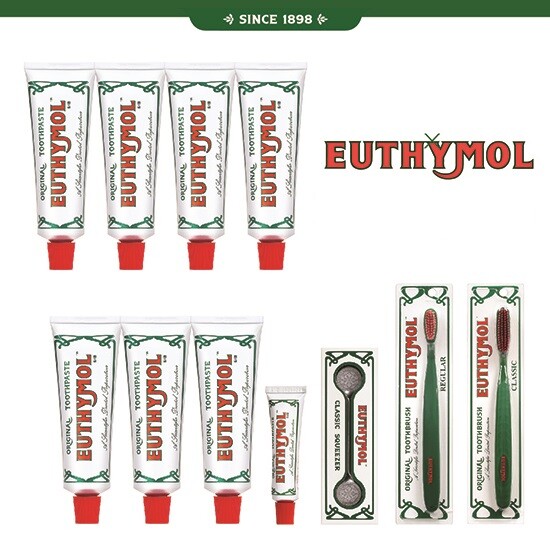 [EUTHYMOL][싱글] 치약 120gX7개+치약 20gX1개+칫솔2개+스퀴져1개