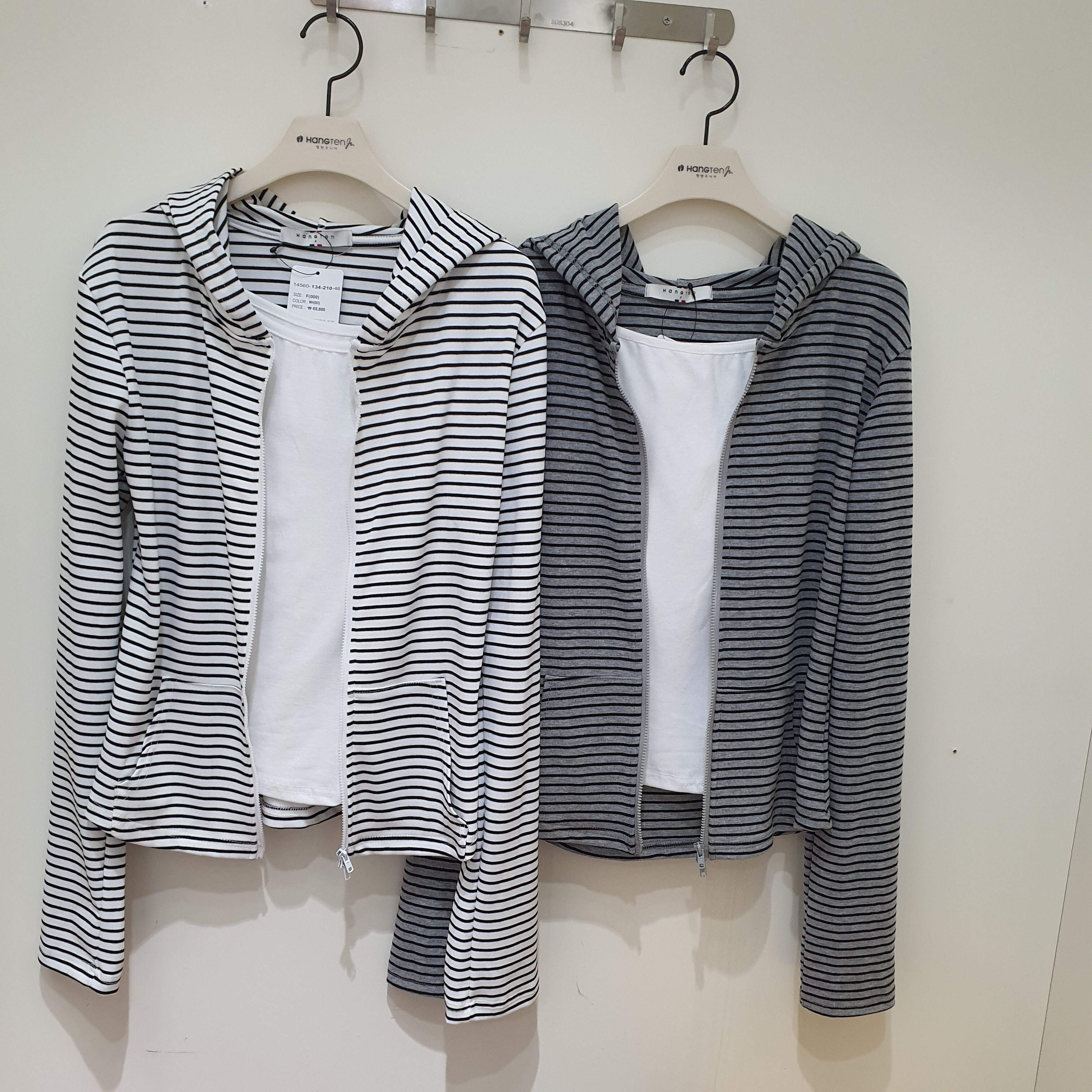 행텐주니어 (패플) [행텐주니어][모다부평]행텐주니어 끈나시세트 스트라이프 후드집업/14560-134-210-46_BP