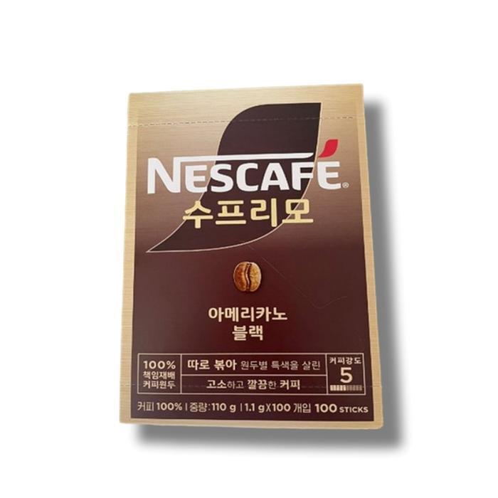 셀러허브 식품 [영양친구] <b>네스카페</b> <b>수프리모</b> 아메리카노 블랙 1.1g x 100T 1박스