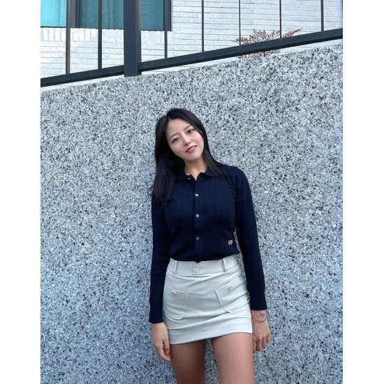 [헤지스골프][헤지스 골프 여성] [23SS] HWSW3A223N3 이봄프로 착용BRITISH CLASSIC네이비 클래식 니트 가디건
