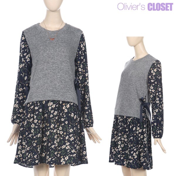 올리비에스클로젯(패플) [올리비에스클로젯][한정 수량/특가][ 올리비에스클로젯]플라워 리본배색 옆리본 원피스_[O1803OP905A]