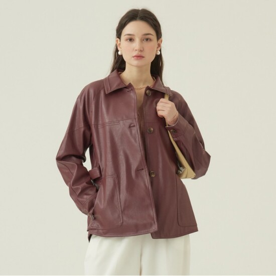 [두낫플랜][최초가230,000원]벨티드 컬러 배색 페이크 레더 자켓_KSJK230105