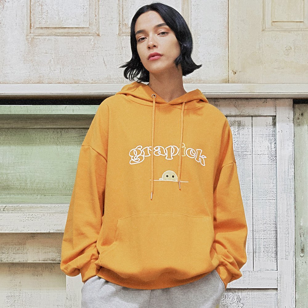 그라픽(남성) [그라픽][당일발송/타임특가] 그라픽 스마일로고 오버핏 여성 후드티 후드 티셔츠 커플 빅사이즈 PIC_0010 (7Color)