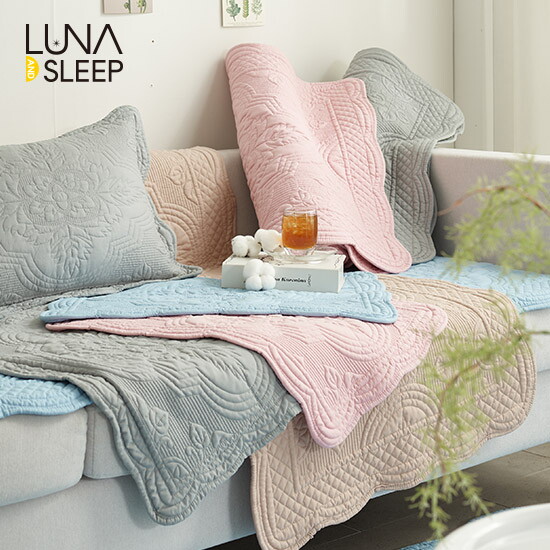 [루나앤슬립][3인용]목화솜 자수퀼팅 소파패드 2장+다용도 발매트