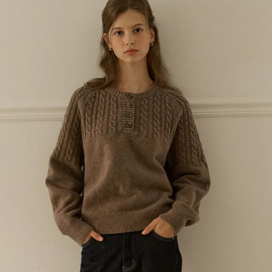 [아워호프]Button Wool Cable Knit - 4colors (H25WT-KN08)
